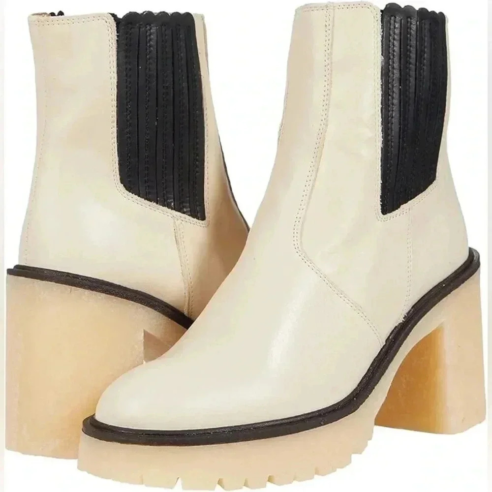 🆕 NWT in BOX  Free People James White Leather Chelsea Boots Size - Picture 3 of 8